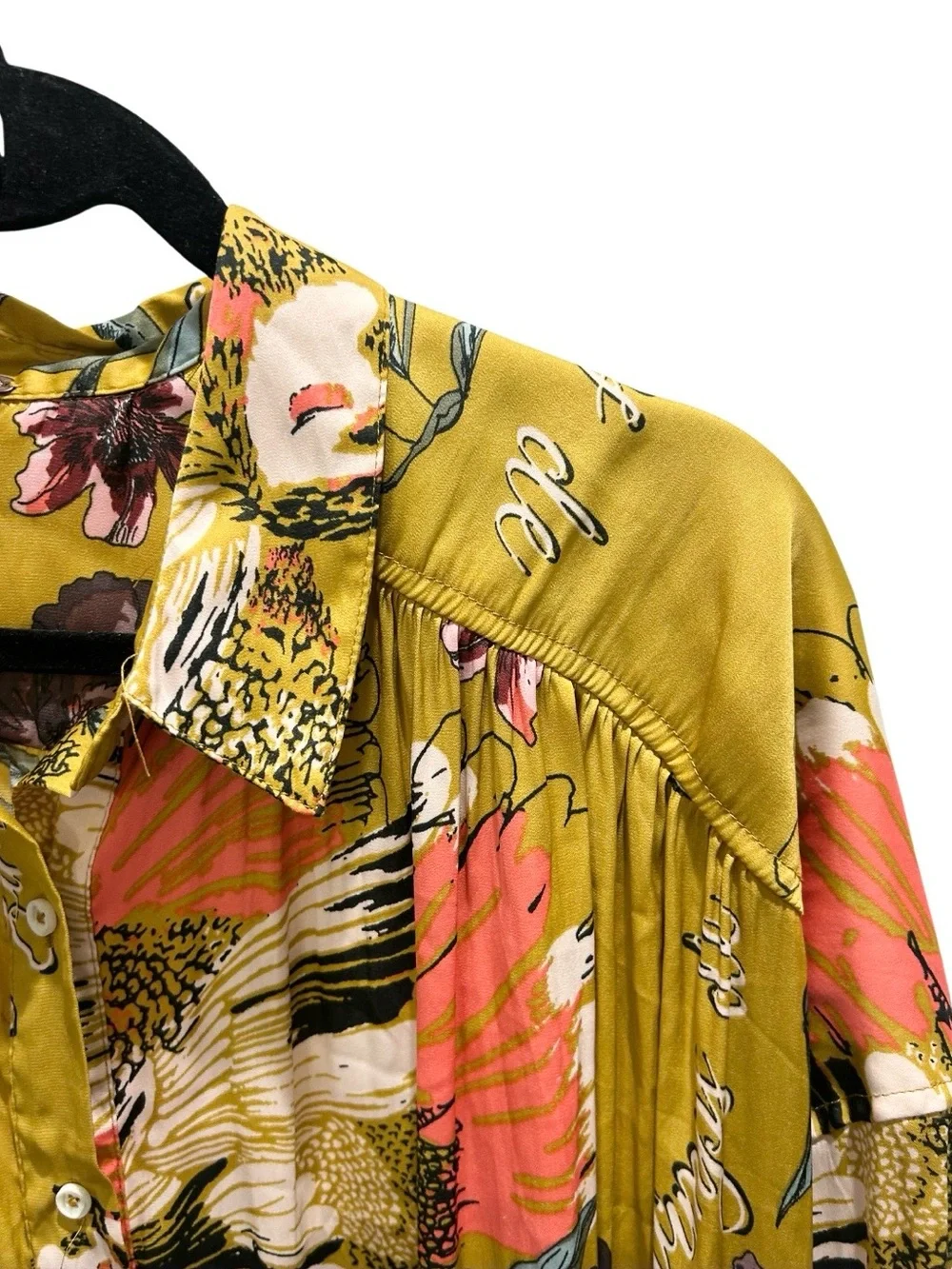 Free People Champs de Fleurs Silky Nights Button-down Tunic Top Floral Sz L - Picture 8 of 15